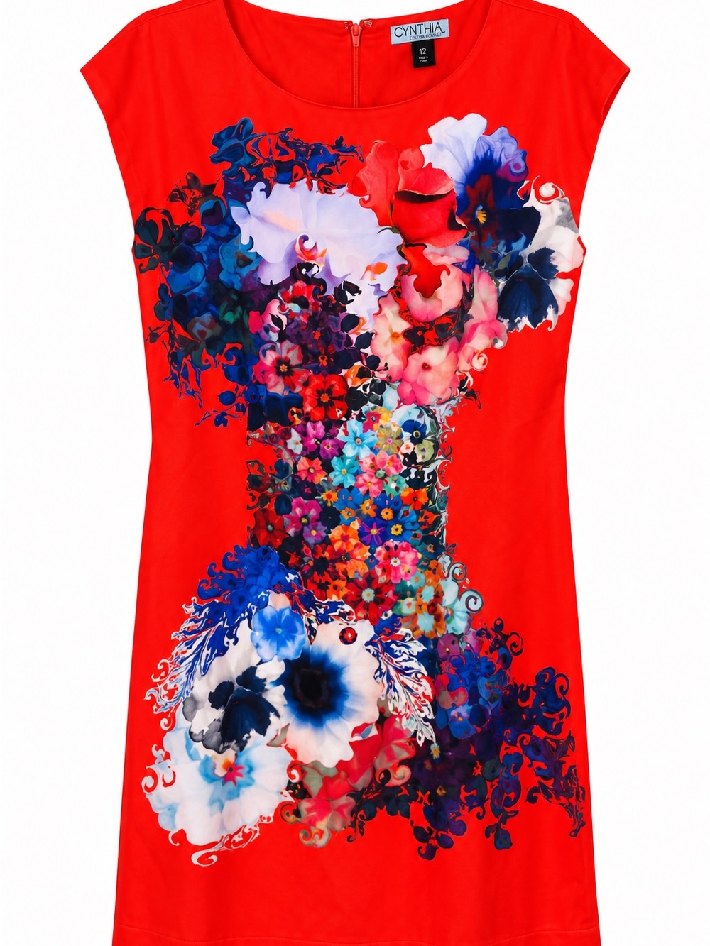 Cynthia Rowley Red Floral Print Cap-Sleeve dress